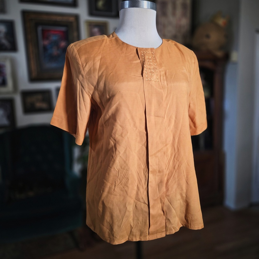 Worthington Orange Short Sleeve Button Front Blouse Top Women Size 10